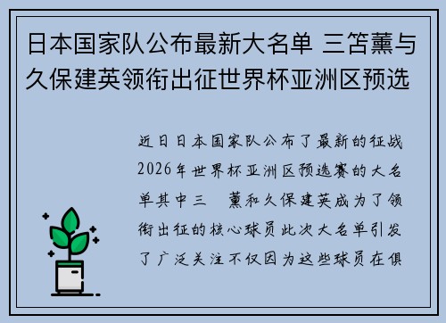 日本国家队公布最新大名单 三笘薰与久保建英领衔出征世界杯亚洲区预选赛 日本国家队公布最新大名单 三笘薰与久保建英领衔出征世界杯亚洲区预选赛